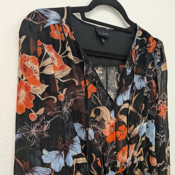 Who What Wear Black Sheer Floral Flowy Long Sleeve Midi Dress sz S - Picture 8 of 11